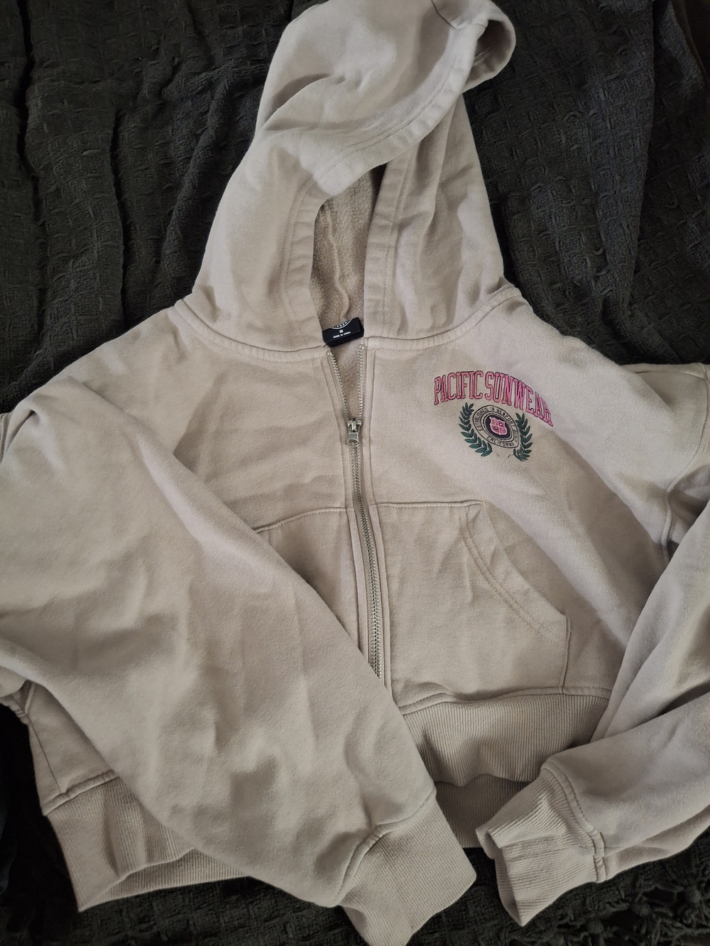 PacSun Kids Tan Zip-Up Hoodie with Embroidered Crest